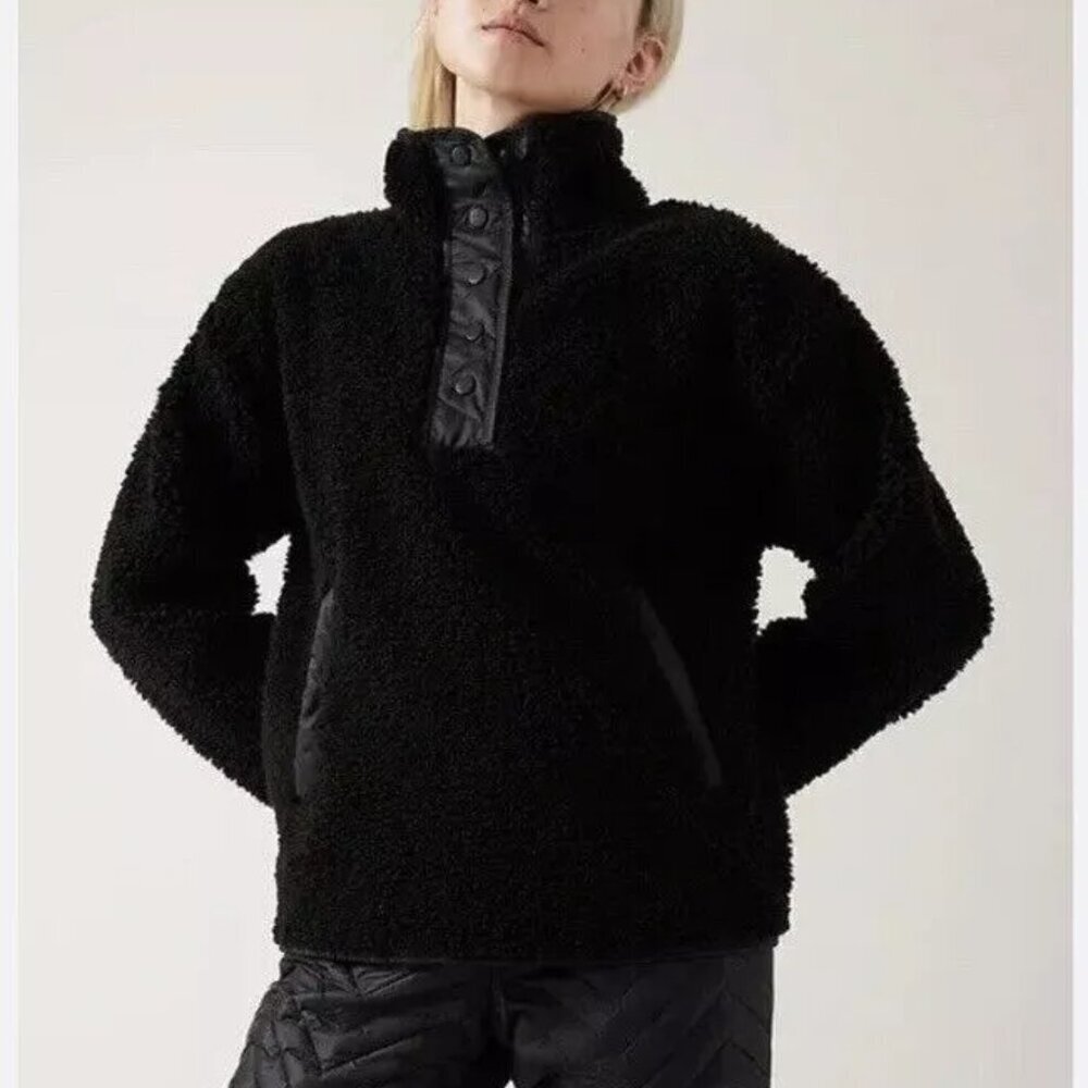 ATHLETA Cozy Black Sherpa Snap Sweatshirt  Sz: S/P